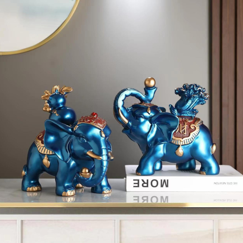 Pāris rezīna ziloņu figūriņu, roku krāsotas un rokdarbs, jaunā ķīniešu stila mājas dekors, piemērots ieejai, viesistabai vai TV skapim