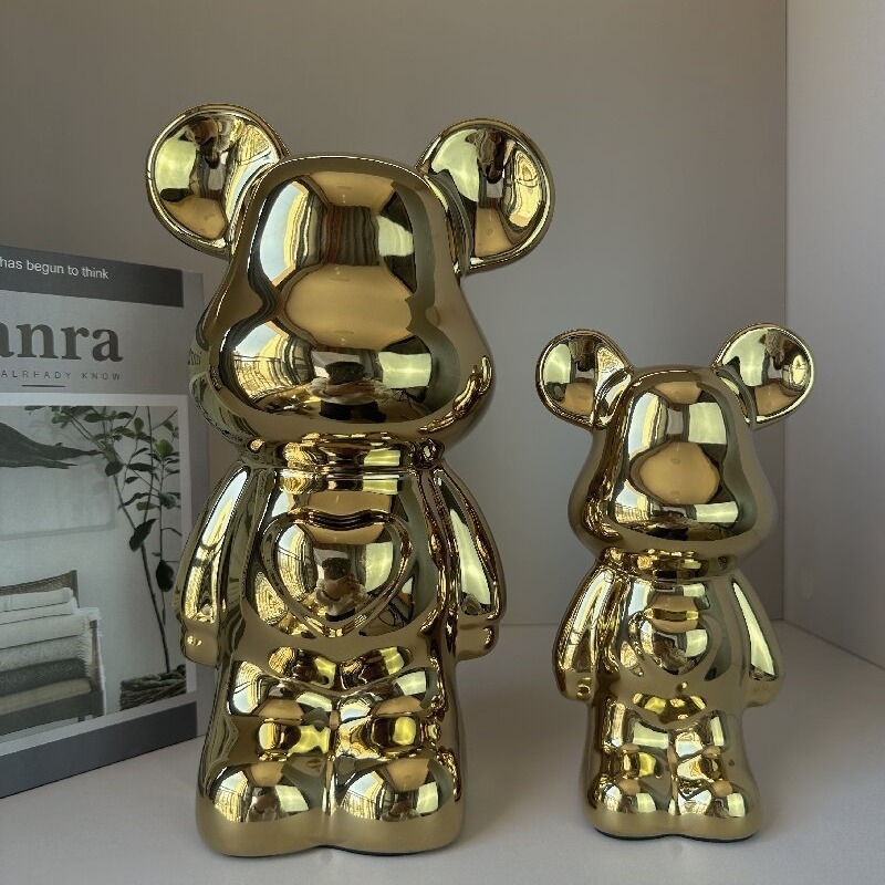 Keramikas lācis ar sirds motīvu, viegls luksusa stils, elektroplēšanas pārklājums, pielāgojams, piemērots dzīvojamai istabai un TV skapim