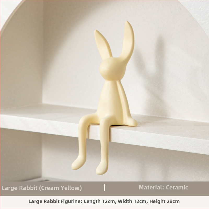 Keramikas zaķa figūra ar garām ausīm – Skandināvu moderns minimālisms, krāsots dekors dzīvojamā istabā, televizora skapī, vīna skapī un ieejā