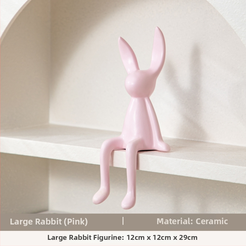 Keramikas zaķa figūra ar garām ausīm – Skandināvu moderns minimālisms, krāsots dekors dzīvojamā istabā, televizora skapī, vīna skapī un ieejā
