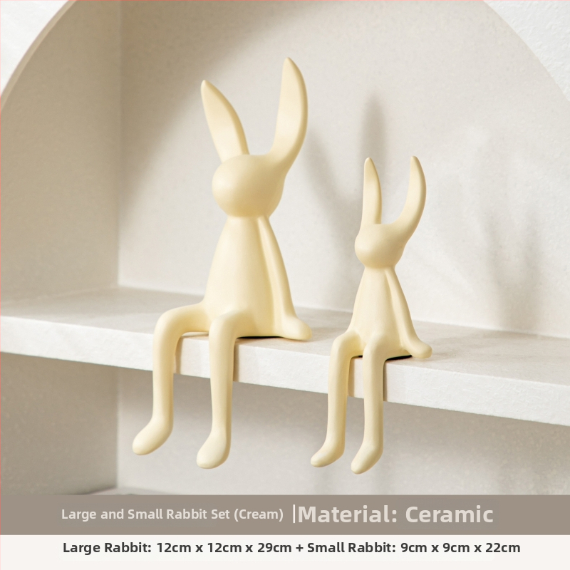 Keramikas zaķa figūra ar garām ausīm – Skandināvu moderns minimālisms, krāsots dekors dzīvojamā istabā, televizora skapī, vīna skapī un ieejā