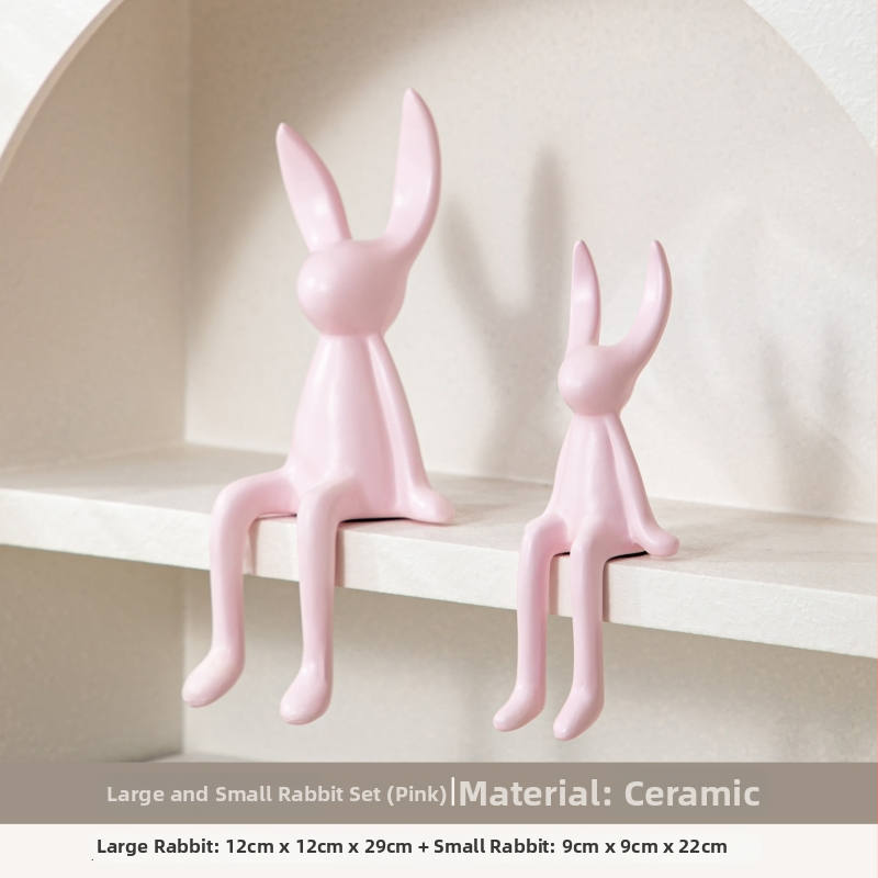 Keramikas zaķa figūra ar garām ausīm – Skandināvu moderns minimālisms, krāsots dekors dzīvojamā istabā, televizora skapī, vīna skapī un ieejā