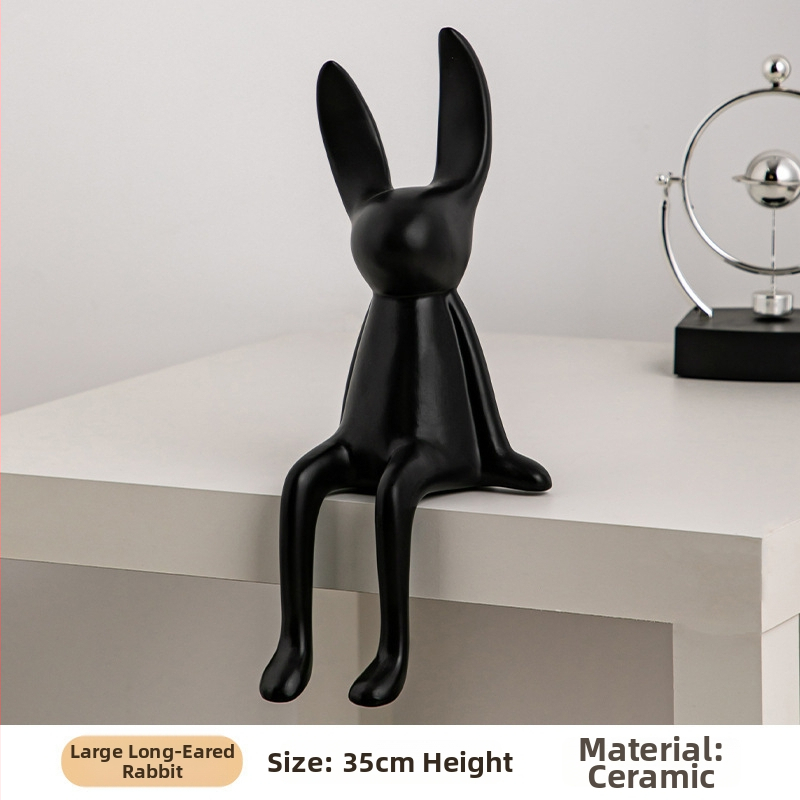 Keramikas zaķa figūra ar garām ausīm – Skandināvu moderns minimālisms, krāsots dekors dzīvojamā istabā, televizora skapī, vīna skapī un ieejā