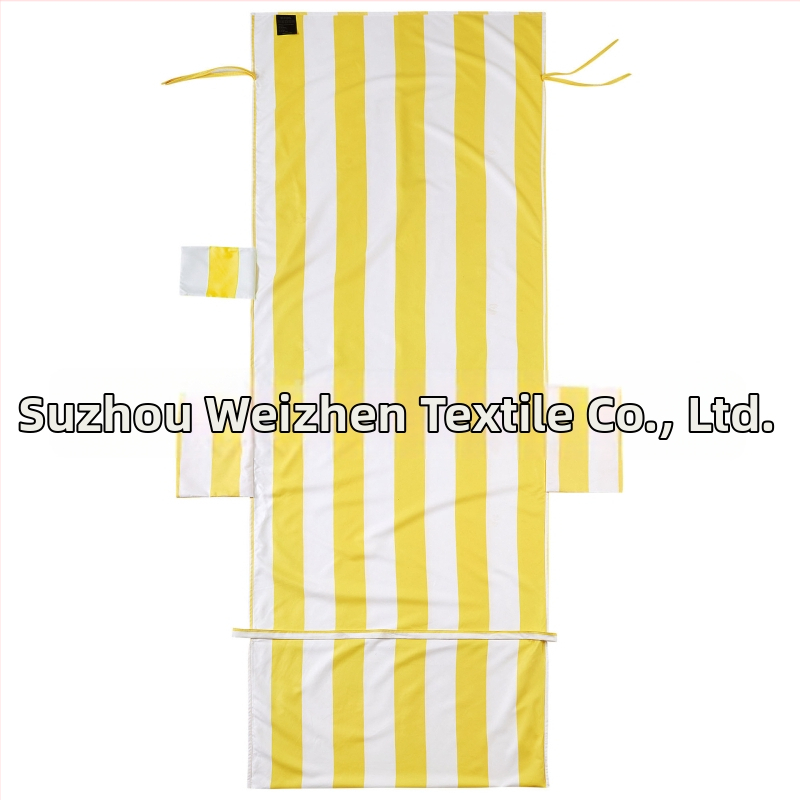 Csíkos nyomtatású strandtörölköző, mikroszálas 150D, 140–170 g, poliészter-poliamid keverék, testreszabható nyomtatás