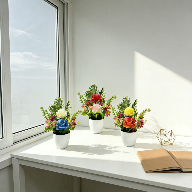 Dirbtinė gėlė vazonėlyje, rankų darbas, rožių įvairovė, pagrindinė gėlė, vidaus dekorui