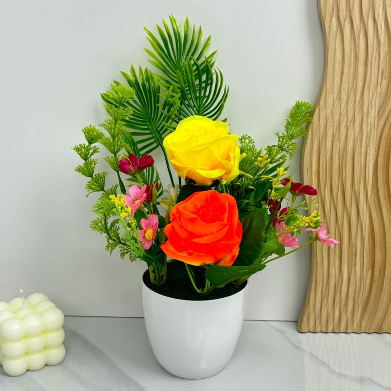 Dirbtinė gėlė vazonėlyje, rankų darbas, rožių įvairovė, pagrindinė gėlė, vidaus dekorui