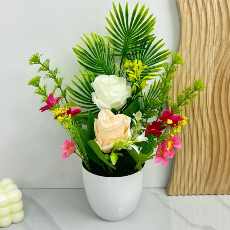 Dirbtinė gėlė vazonėlyje, rankų darbas, rožių įvairovė, pagrindinė gėlė, vidaus dekorui