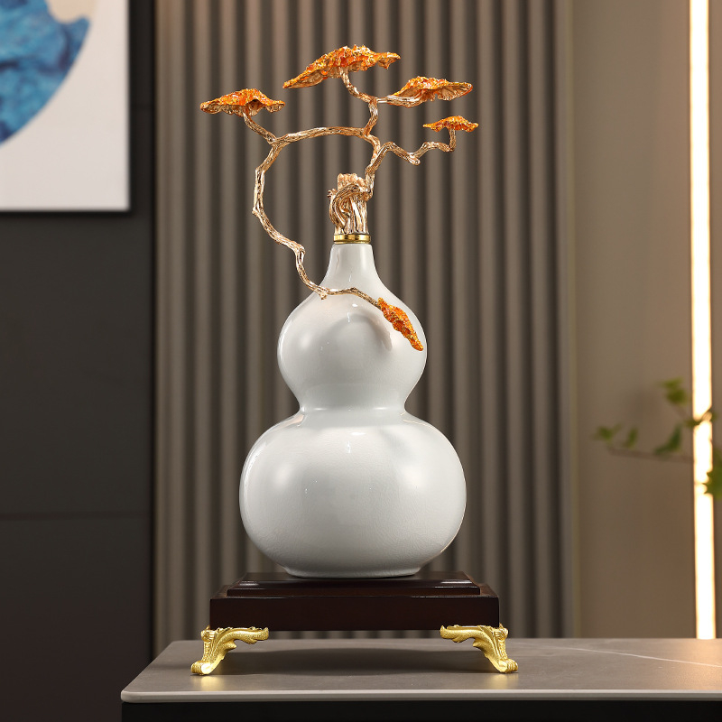 Keramikas kalabāša formas dekoratīvā figūra ar emaljas apdari, zilas un baltas krāsas raksts, ķīniešu stila mājas dekors dzīvojamajai istabai, vīna skapis vai birojam