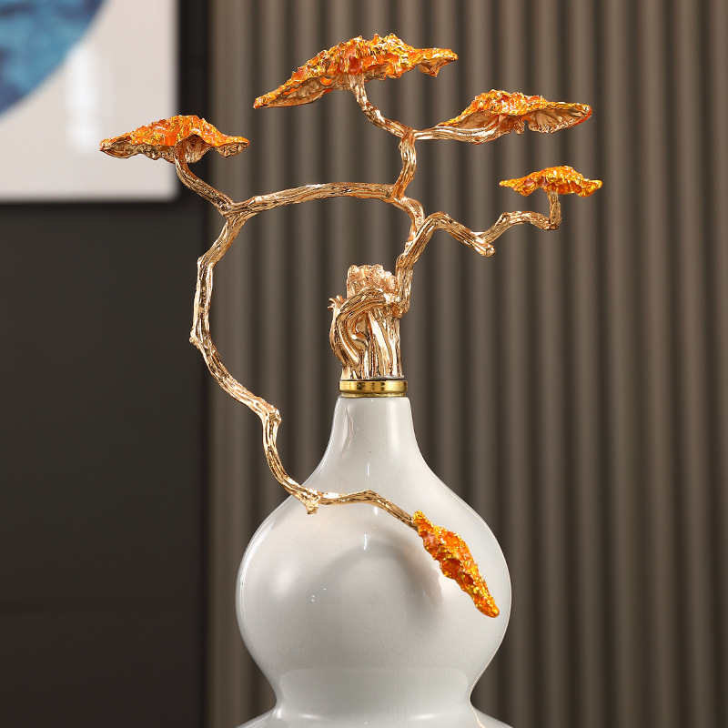 Keramikas kalabāša formas dekoratīvā figūra ar emaljas apdari, zilas un baltas krāsas raksts, ķīniešu stila mājas dekors dzīvojamajai istabai, vīna skapis vai birojam