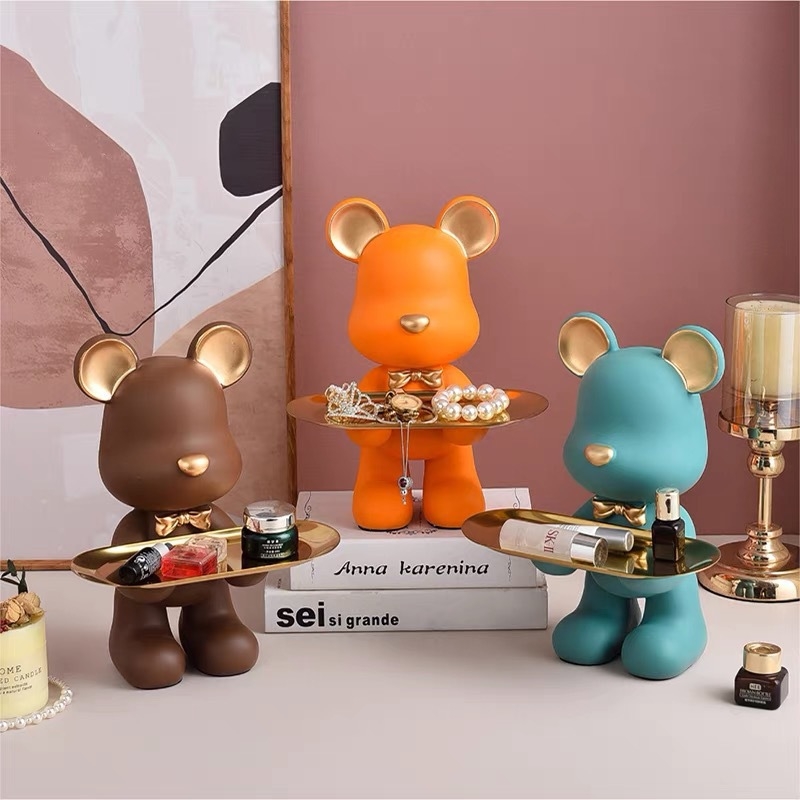 Podloga u obliku medvjeda za ulazni hodnik, držač ključeva, smola, moderni minimalistički stil