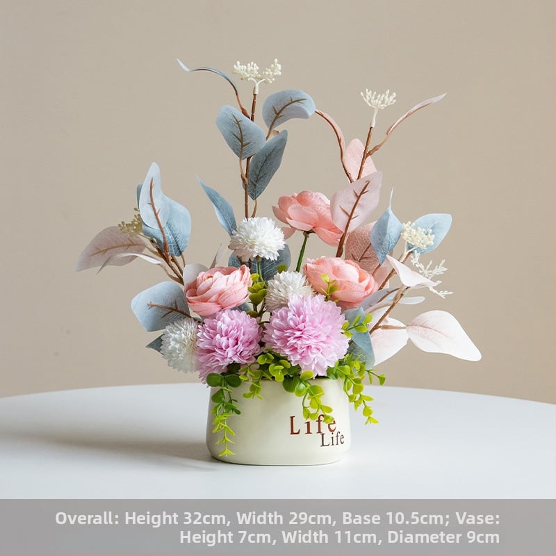 Dirbtinių šilkinių gėlių vazonas svetainės dekorui – šilko gėlės, serigrafijos technika