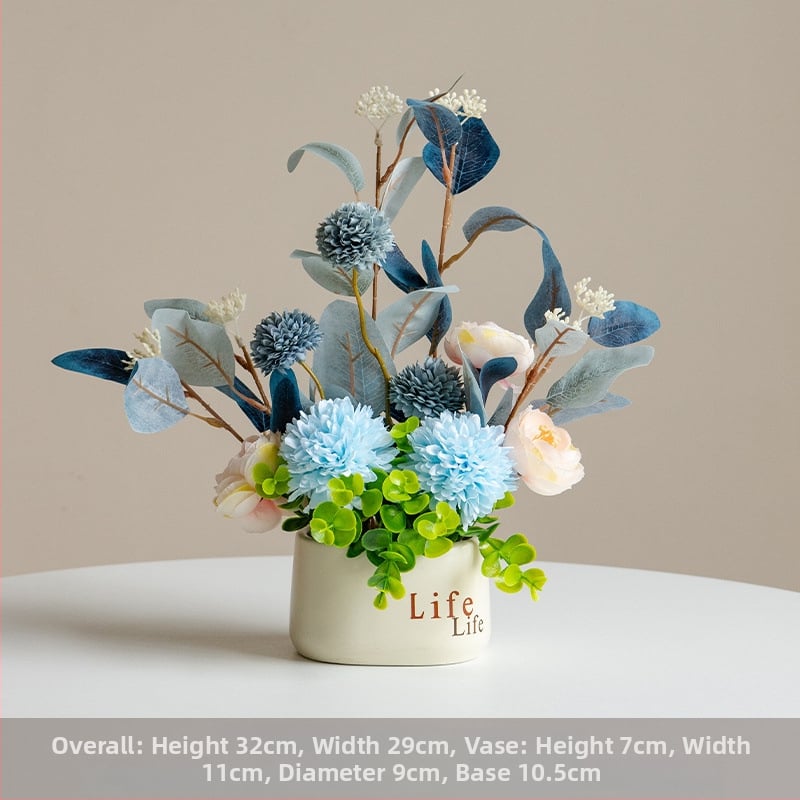 Dirbtinių šilkinių gėlių vazonas svetainės dekorui – šilko gėlės, serigrafijos technika