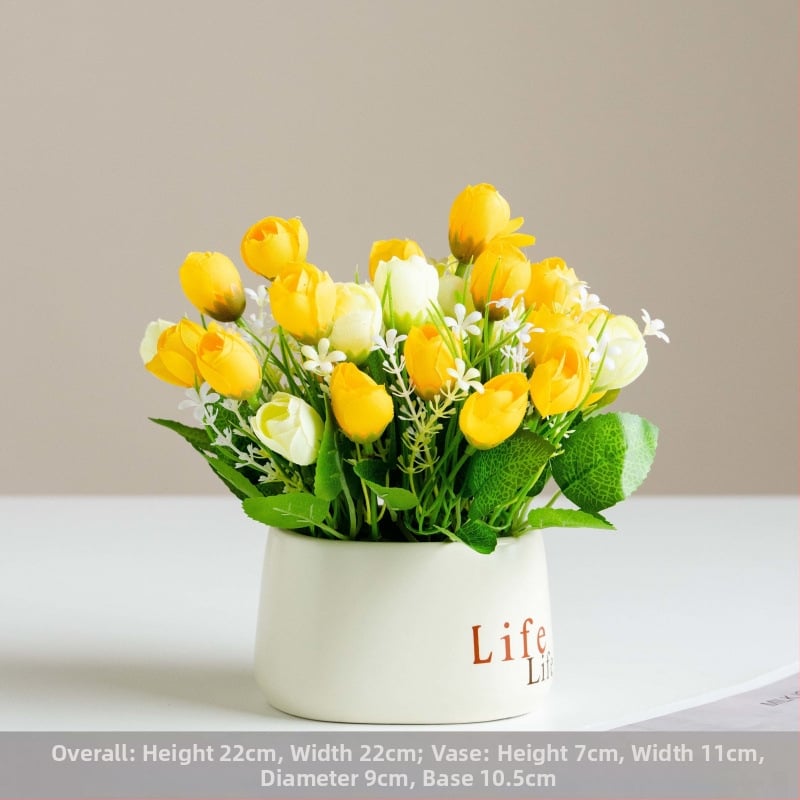 Dirbtinių šilkinių gėlių vazonas svetainės dekorui – šilko gėlės, serigrafijos technika