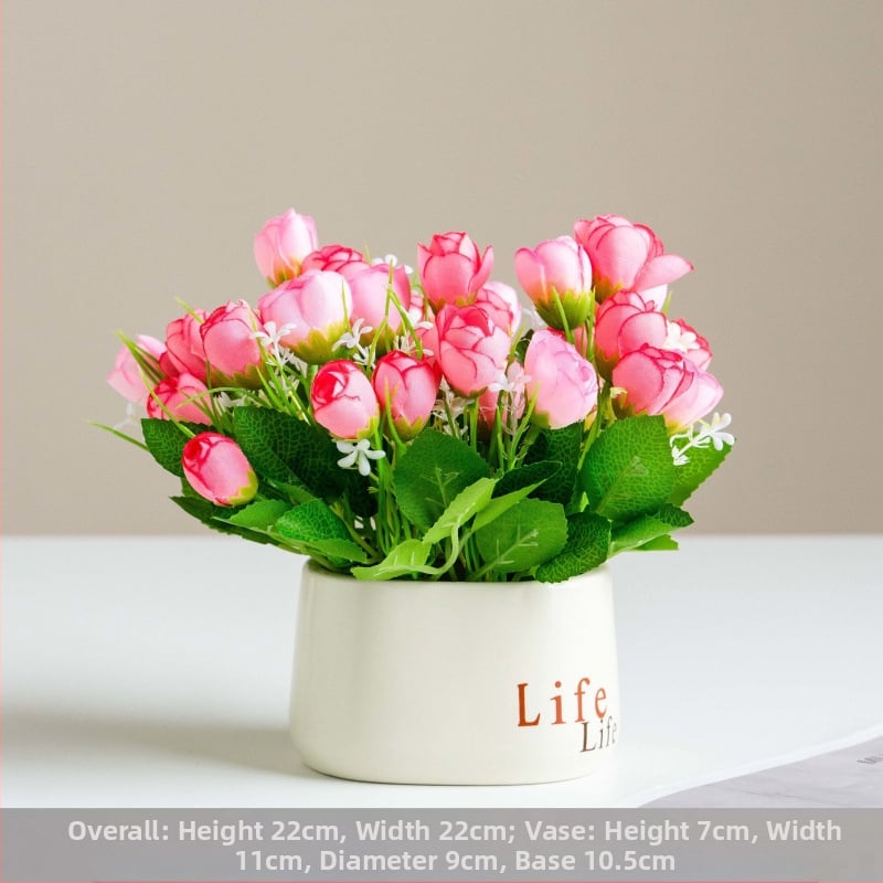 Dirbtinių šilkinių gėlių vazonas svetainės dekorui – šilko gėlės, serigrafijos technika