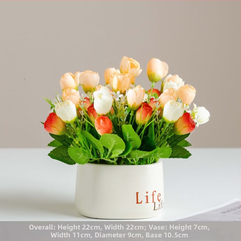 Dirbtinių šilkinių gėlių vazonas svetainės dekorui – šilko gėlės, serigrafijos technika