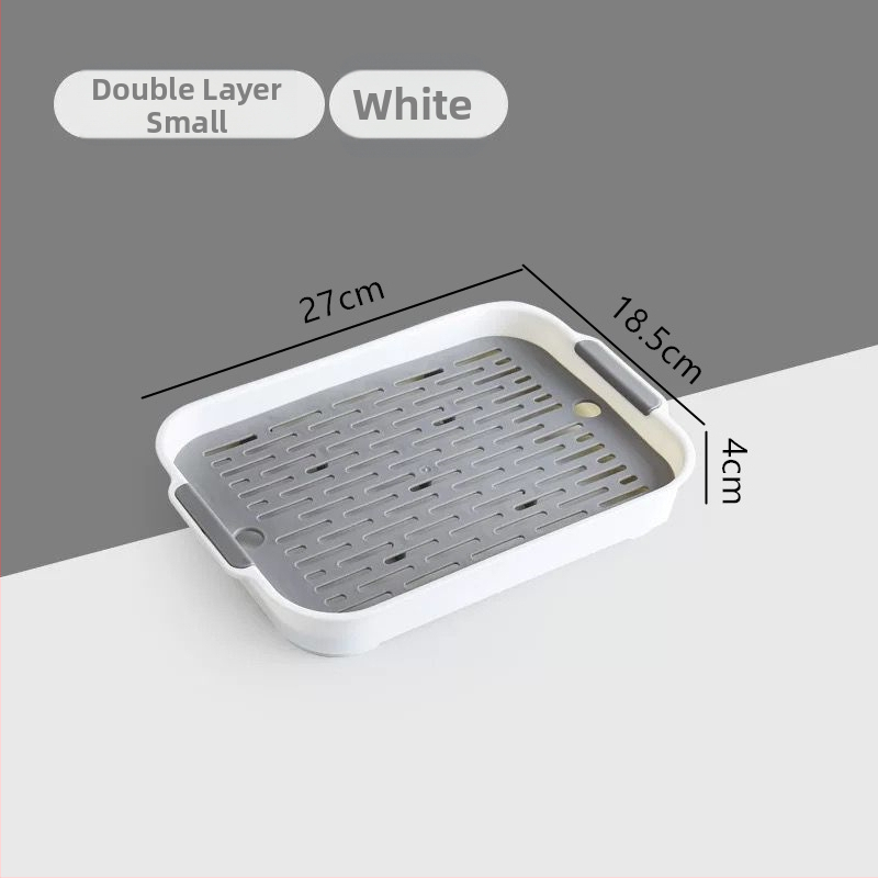 Διπλός πλαστικός δίσκος αποστράγγισης — ορθογώνιο ράφι αποθήκευσης κουζίνας για τσάι, φρούτα και φλυτζάνια | Υλικό: Άλλο; Κατηγορία: Καλάθι φρούτων; Κυκλοφόρησε: 2023; Στυλ: Μοντέρνο απλό; Ποιότητα: Premium