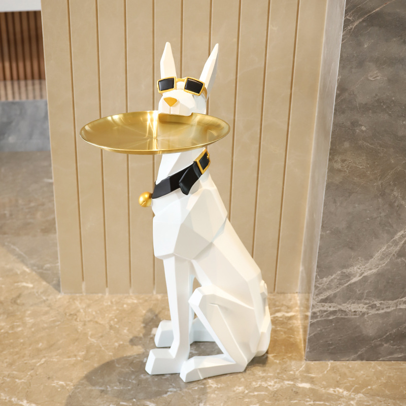 Doberman dekorativna figura na podnosu s naočalama; Materijal: sintetska smola; Težina: 4,5 kg