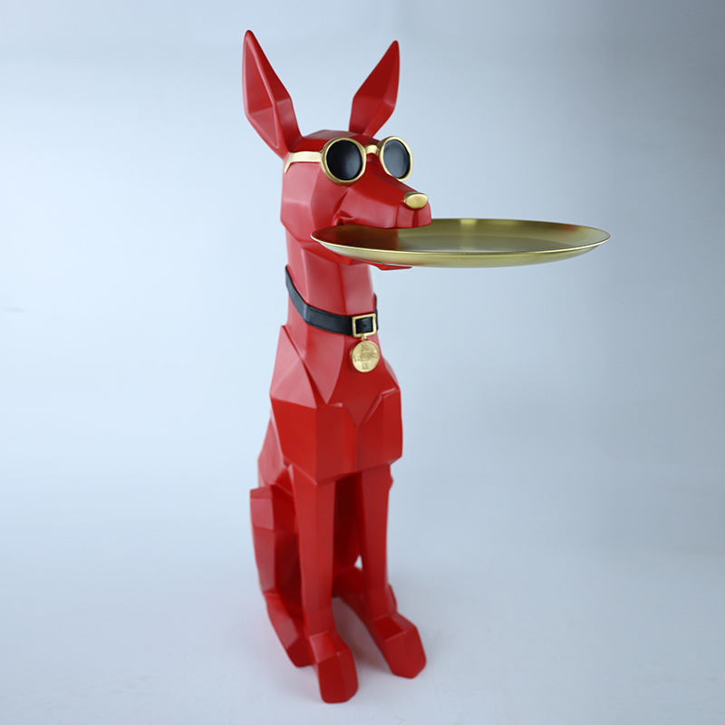 Doberman dekorativna figura na podnosu s naočalama; Materijal: sintetska smola; Težina: 4,5 kg