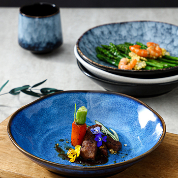 Japanski stil keramički tanjur s glazurom iz peći, kamen-uzorak, okruglog oblika, prikladan za mikrovalnu