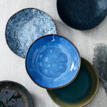 Japanski stil keramički tanjur s glazurom iz peći, kamen-uzorak, okruglog oblika, prikladan za mikrovalnu