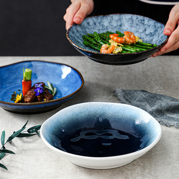 Japanski stil keramički tanjur s glazurom iz peći, kamen-uzorak, okruglog oblika, prikladan za mikrovalnu