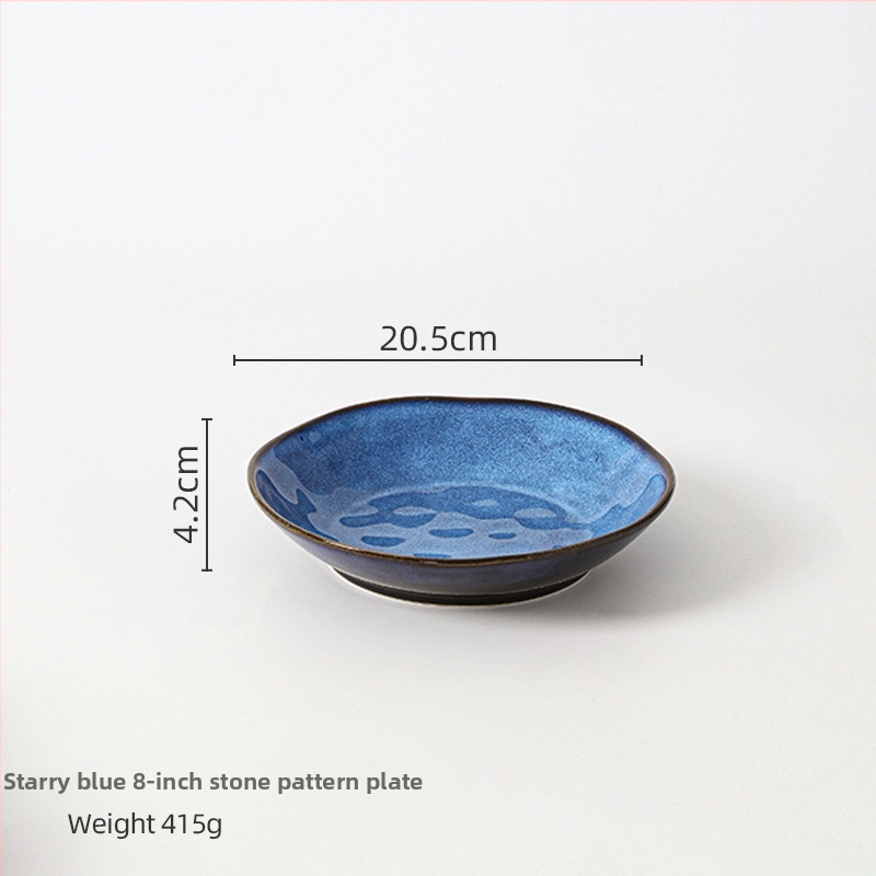 Japanski stil keramički tanjur s glazurom iz peći, kamen-uzorak, okruglog oblika, prikladan za mikrovalnu