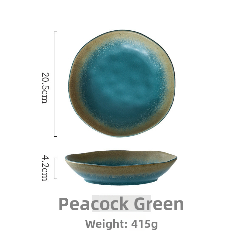 Japanski stil keramički tanjur s glazurom iz peći, kamen-uzorak, okruglog oblika, prikladan za mikrovalnu