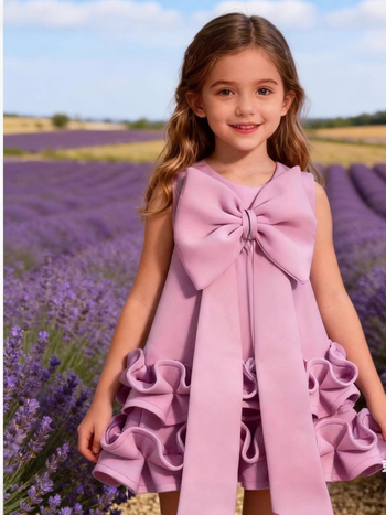 Tüdrukutele: A-liiniga kleit UV-kaitsega Vinylon-kangast, puuvillane vooder, sõlm detail, 3–8-aastased, sügis 2025