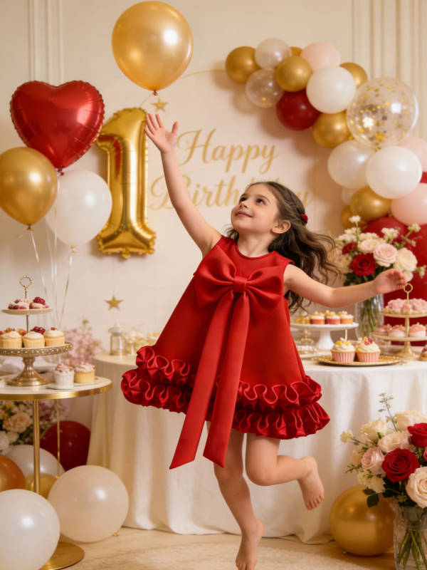 Tüdrukutele: A-liiniga kleit UV-kaitsega Vinylon-kangast, puuvillane vooder, sõlm detail, 3–8-aastased, sügis 2025