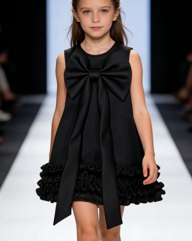 Tüdrukutele: A-liiniga kleit UV-kaitsega Vinylon-kangast, puuvillane vooder, sõlm detail, 3–8-aastased, sügis 2025