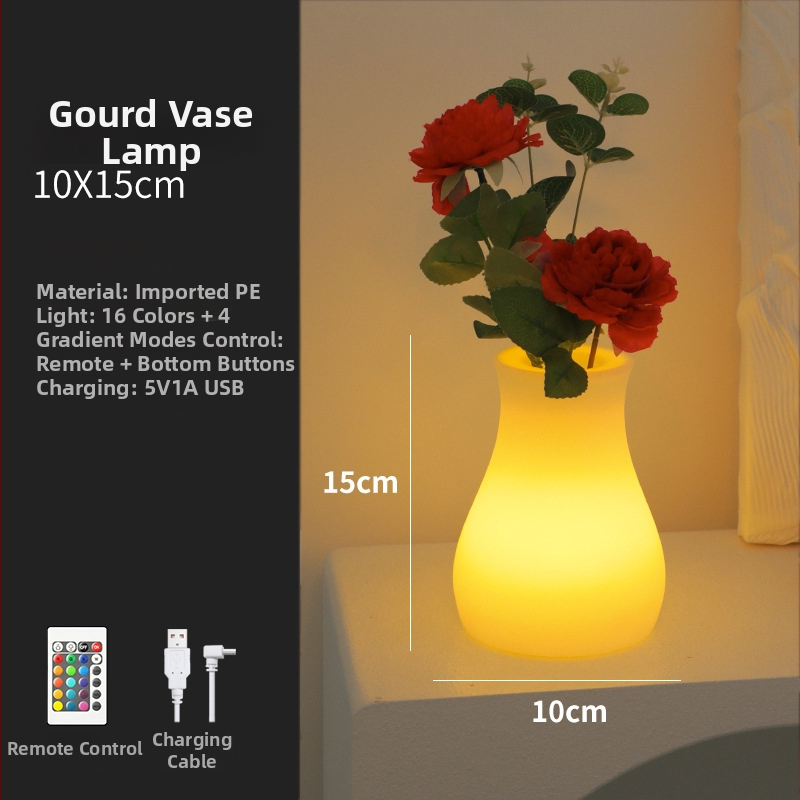 RGB dekoratīvā lampa ar ziedu kompozīciju baram/KTV – galda vāzes formas gaismas lampa, modelis XC-297, 5V, materiāls: plastika, stils: moderns minimālisms, ražošana pēc rasējumiem.