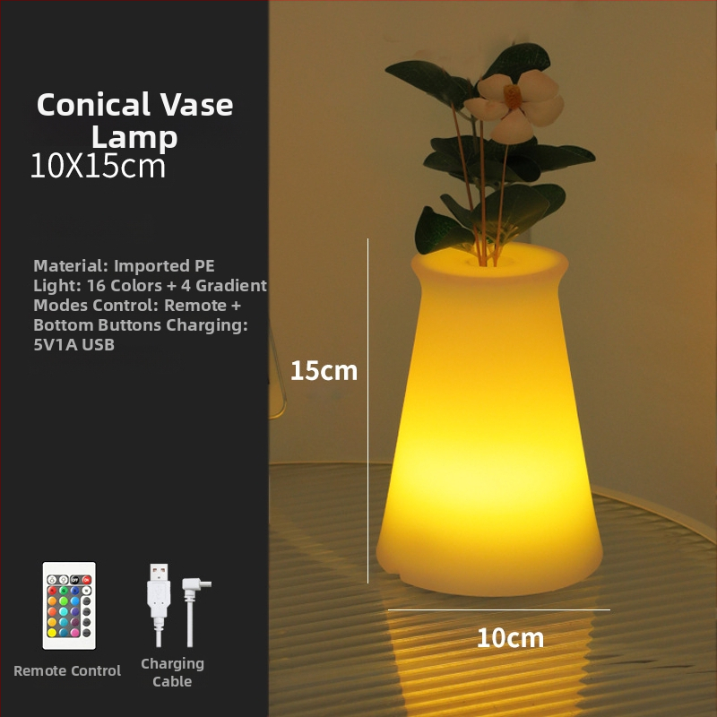 RGB dekoratīvā lampa ar ziedu kompozīciju baram/KTV – galda vāzes formas gaismas lampa, modelis XC-297, 5V, materiāls: plastika, stils: moderns minimālisms, ražošana pēc rasējumiem.