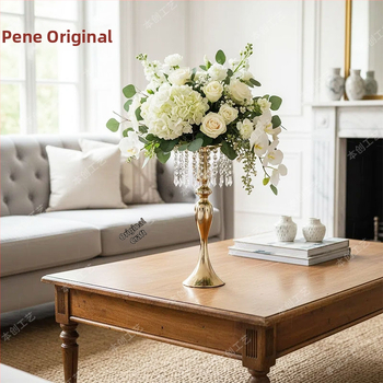 Ziedu vāze ar pērļu un kristālu pērlēm kāzu dekoram (Zīmols: Benchon; Materiāls: Dzelzs; Kategorija: Vietas izkārtojuma rekvizīti; Tips: Ziedu vāze ar pērlītēm)