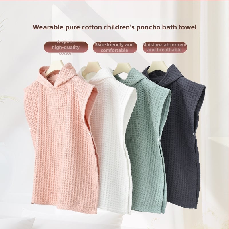 Laste kapuutsiga vannitülik - Lusu youpin, kahekordne vahvli kangas, imav, plain weave, 300-400 g