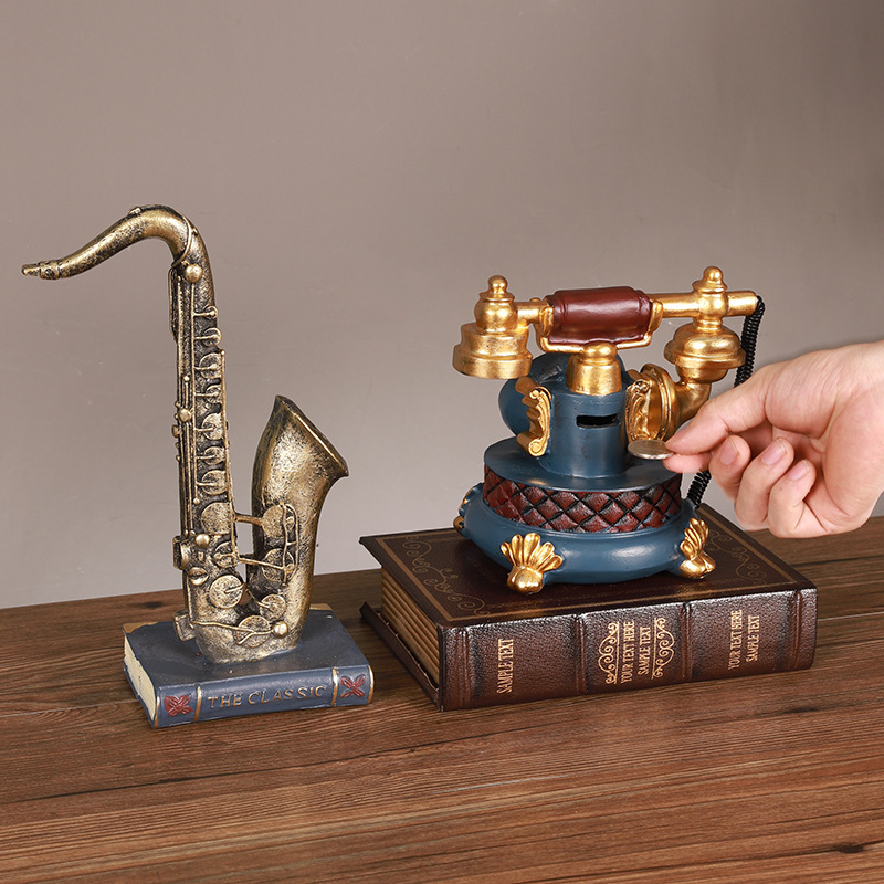 Europos stiliaus retro telefono dekoras figūrėlė iš sintetinės dervos, prekės ženklas Ancient Master, dervos amatai, įpakavimas kartono dėžutėje