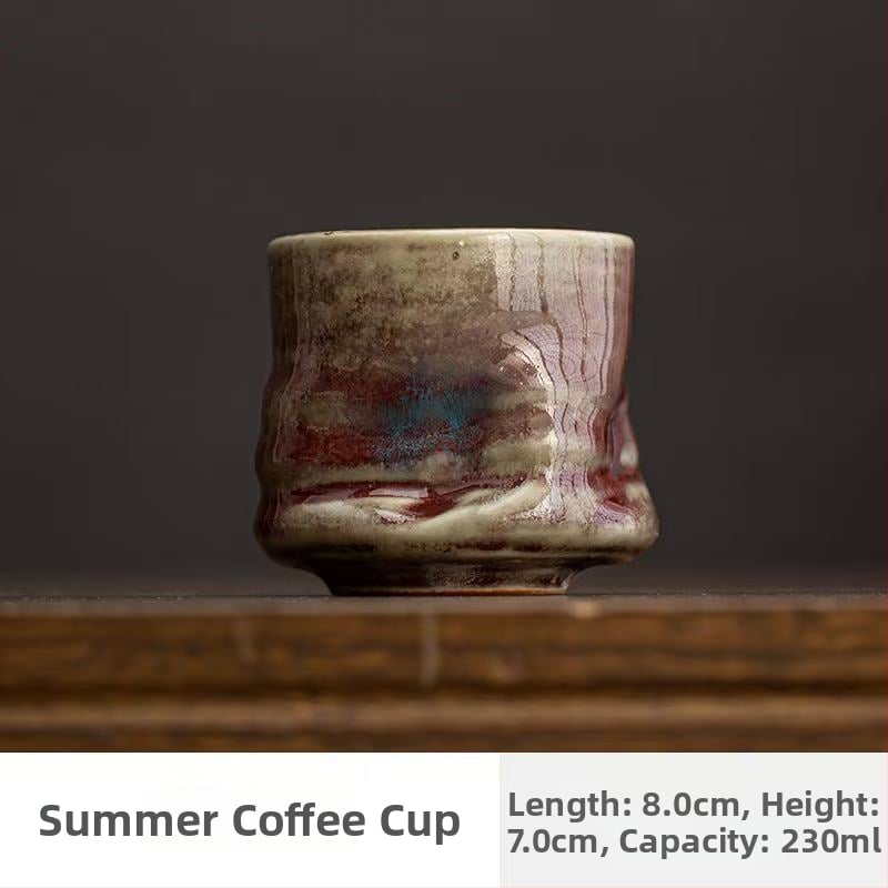Kavos puodelis iš akmens keramikos, rankų darbo, raukšlėta nelygi forma, krosnies glazūra, svoris 230 g, prekės ženklas Mingjiang Haoyi, personalizavimas, logotipo atspausdinimas.