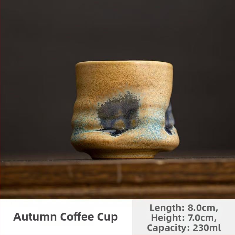 Kavos puodelis iš akmens keramikos, rankų darbo, raukšlėta nelygi forma, krosnies glazūra, svoris 230 g, prekės ženklas Mingjiang Haoyi, personalizavimas, logotipo atspausdinimas.