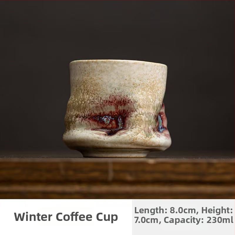 Kavos puodelis iš akmens keramikos, rankų darbo, raukšlėta nelygi forma, krosnies glazūra, svoris 230 g, prekės ženklas Mingjiang Haoyi, personalizavimas, logotipo atspausdinimas.