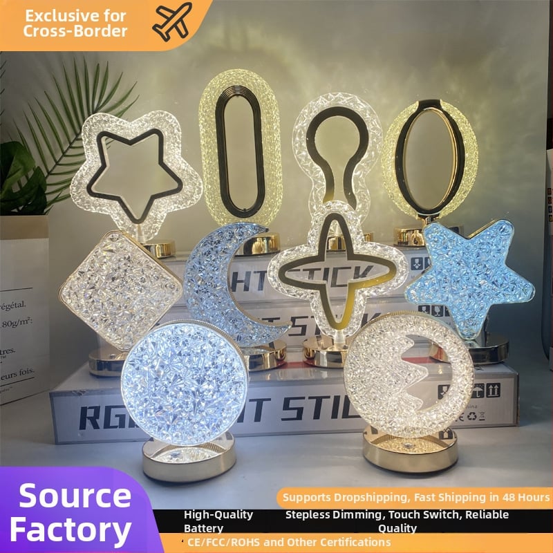 Galda lampiņa ar Zvaigzni un Mēnesi, mūsdienīgs minimālisma stils, modelis YL-014, materiāls plastika, spriegums ≤36V