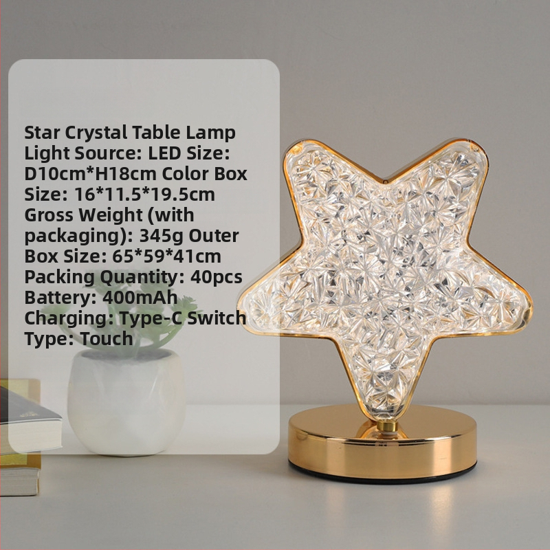 Galda lampiņa ar Zvaigzni un Mēnesi, mūsdienīgs minimālisma stils, modelis YL-014, materiāls plastika, spriegums ≤36V