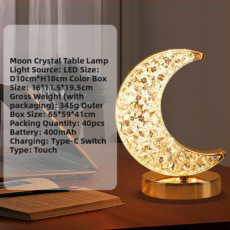 Galda lampiņa ar Zvaigzni un Mēnesi, mūsdienīgs minimālisma stils, modelis YL-014, materiāls plastika, spriegums ≤36V