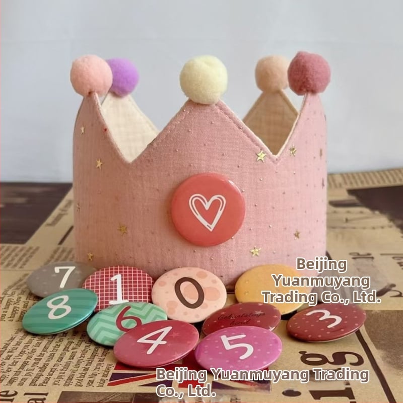 Bērnu dzimšanas dienas cepure‑vainags rekvizīts fotogrāfijām, audums, pielāgojama, individuāli iepakota, vecuma grupas 0–3, 3–6, 6–10, 10+