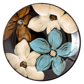 Portselaninė apvali gili plokštelė su gėlių raštu, kaimiškas stilius, po glazūra apdaila, tinkama mikrobangų krosnelėms