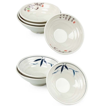 Melaminė sriubų dubenėlis su gėlių raštu, apvalios formos, tinkamas viešbučiams ir restoranams; logotipo spausdinimas ir pritaikymas prieinami