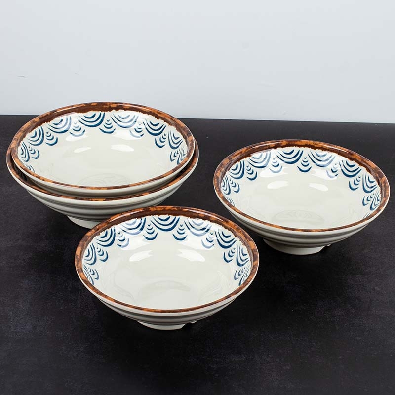 Melaminė sriubų dubenėlis su gėlių raštu, apvalios formos, tinkamas viešbučiams ir restoranams; logotipo spausdinimas ir pritaikymas prieinami