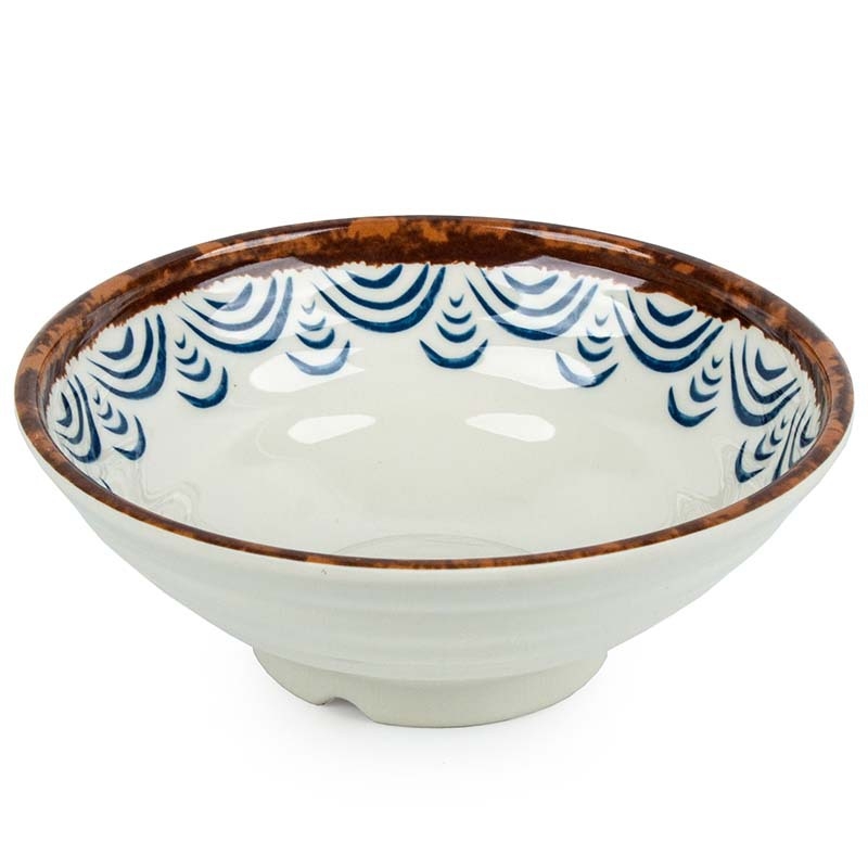 Melaminė sriubų dubenėlis su gėlių raštu, apvalios formos, tinkamas viešbučiams ir restoranams; logotipo spausdinimas ir pritaikymas prieinami