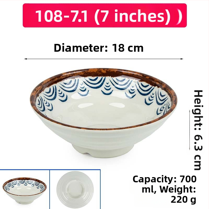 Melaminė sriubų dubenėlis su gėlių raštu, apvalios formos, tinkamas viešbučiams ir restoranams; logotipo spausdinimas ir pritaikymas prieinami