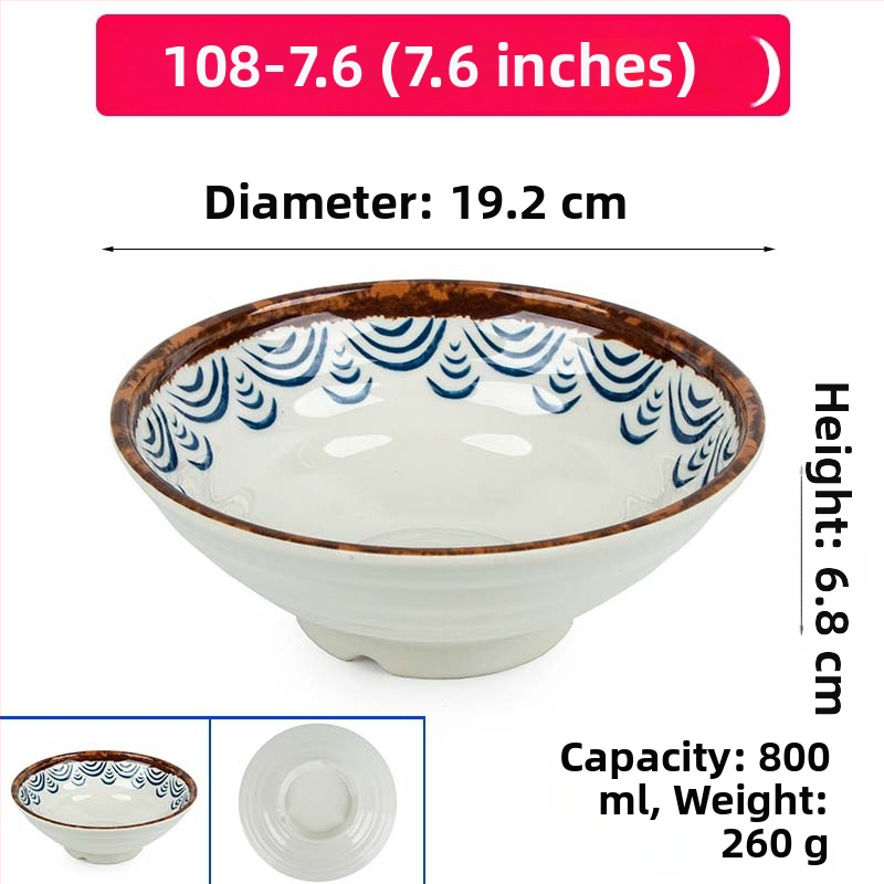 Melaminė sriubų dubenėlis su gėlių raštu, apvalios formos, tinkamas viešbučiams ir restoranams; logotipo spausdinimas ir pritaikymas prieinami