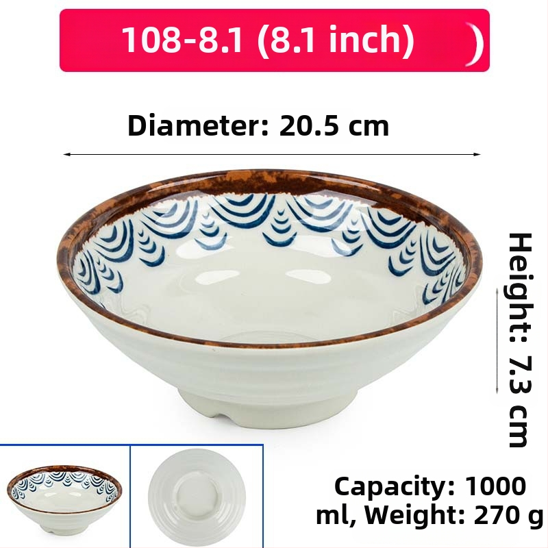 Melaminė sriubų dubenėlis su gėlių raštu, apvalios formos, tinkamas viešbučiams ir restoranams; logotipo spausdinimas ir pritaikymas prieinami