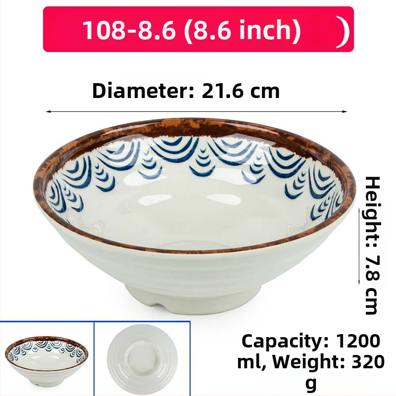 Melaminė sriubų dubenėlis su gėlių raštu, apvalios formos, tinkamas viešbučiams ir restoranams; logotipo spausdinimas ir pritaikymas prieinami